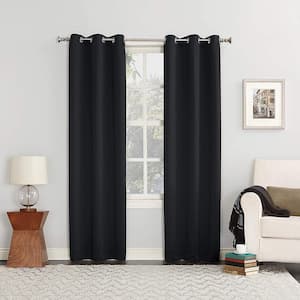 Black Woven Thermal Blackout Curtain - 40 in. W x 84 in. L