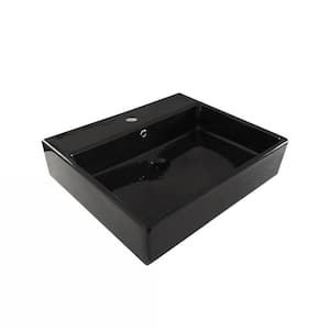 Simple Wall Mount/Vessel Bathroom Sink in Glossy Black With Single Faucet Hole