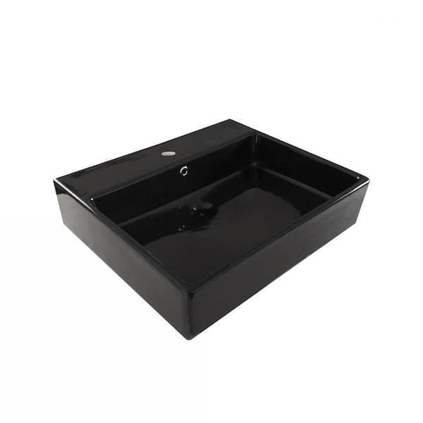 WS Bath Collections Simple Wall Mount/Vessel Bathroom Sink in Glossy Black With Single Faucet Hole