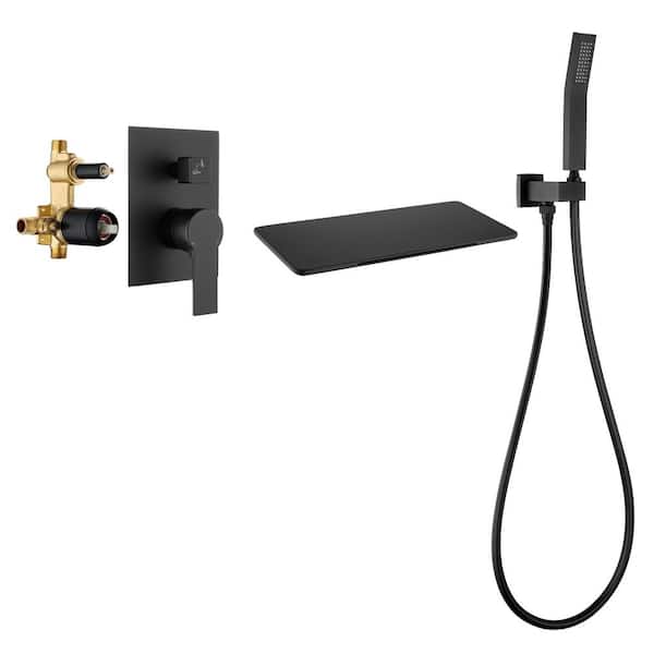 FORCLOVER Single-Handle Wall-Mount Roman Tub Faucet with Handheld Shower Head in Black