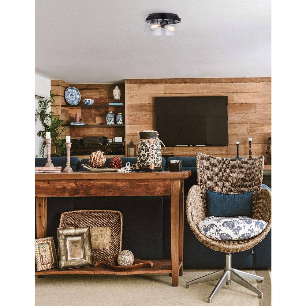 Matte Black Glass Drum Flush Mount Ceiling Light
