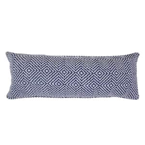 Delight Blue / White 14 in. x 36 in. Diamond Woven Geometric Throw Pillow