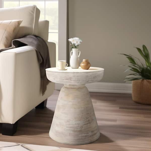 Liv & Skye 16 in. White Round Wooden Accent Table