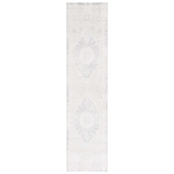 Hanna 2 ft. x 8 ft. Ivory/Light Gray Ornate Faded Medallion Runner Rug
