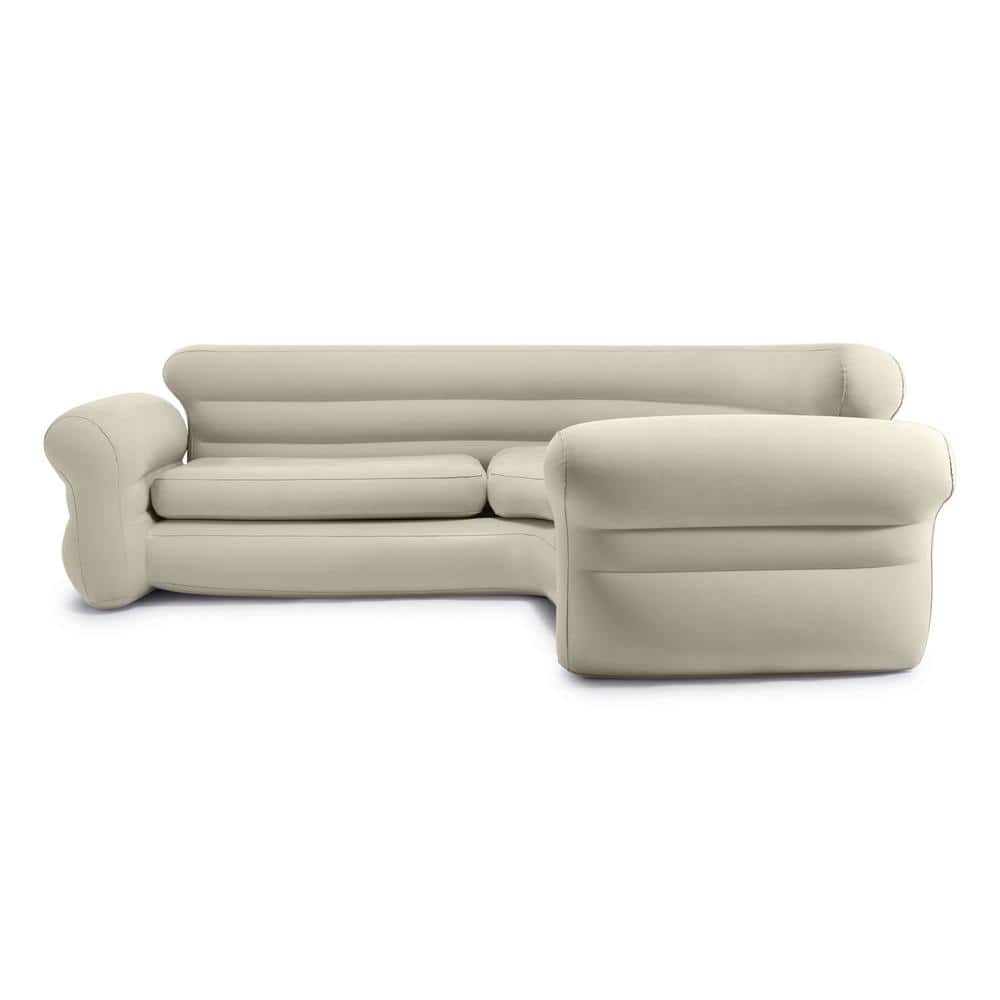 Beige Inflatable L-Shaped Sectional Sofa with Storage