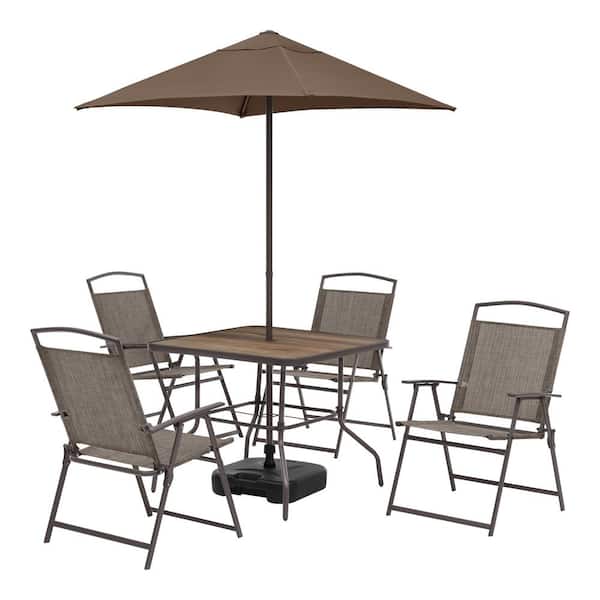 Stylewell Mix And Match 7 Piece Metal Sling Folding Outdoor Dining Set With Umbrella Base Fds50285c St1 - Patio Furniture Sets With Umbrella Home Depot