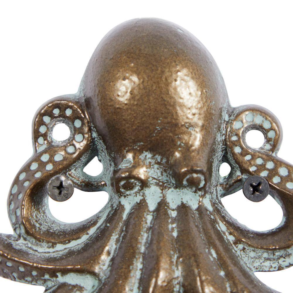 Bronze and White Nautical Octopus Wall Hooks, Set of 2