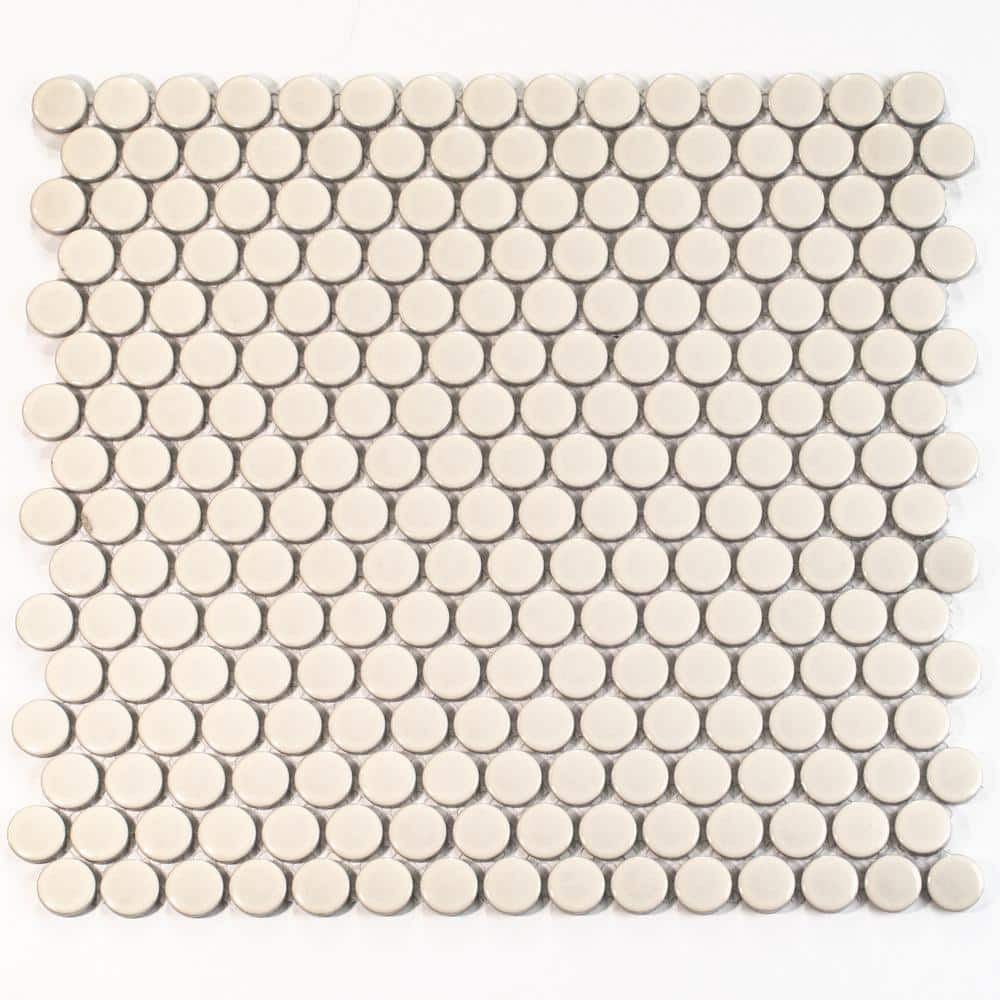 Cirkel Beige Glossy Penny Round Porcelain Mosaic Tile Sheet
