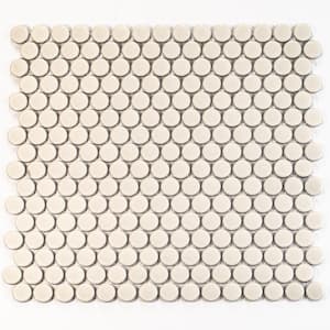 Cirkel Beige 11.46 in. x 12.4 in. Glossy Porcelain Mosaic Wall and Floor Tile (9.87 sq. ft./case) (10-pack)