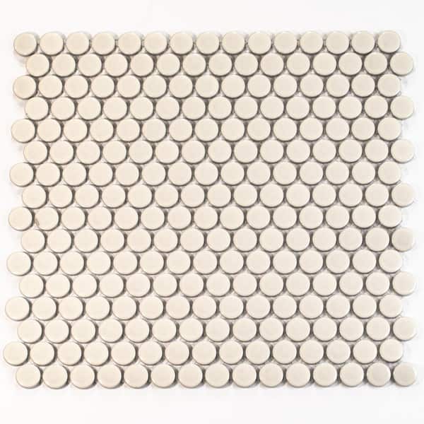 Apollo Tile Cirkel 4 in. x 5 in. Glossy Beige Porcelain Mosaic Wall and Floor Sample Tile (0.14 sq. ft./Case) (1-Pack)