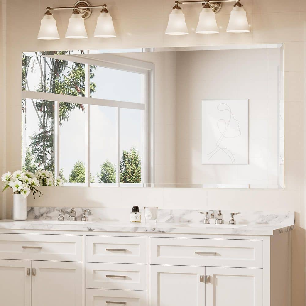 KeonJinn 72 in. W x 36 in. H Rectangular Beveled Frameless Wall