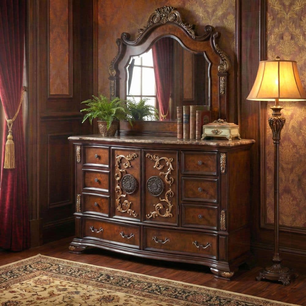 Furniture of America Gurando Dark Cherry and Oak 8-Drawer 64.5 in