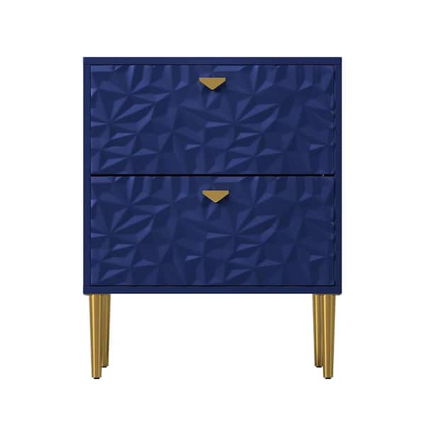 Kahomvis Modern Blue 2-Drawer Wood Nightstand