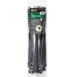 11in Twist and Cut UL Listed UV Resistant  Cable Zip Ties 100 Pack UV (Black)