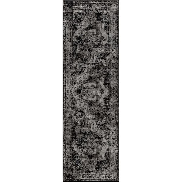 Zazzle Patras Vintage Oriental Black 2 ft. 3 in. x 7 ft. 3 in. Floral Runner Rug