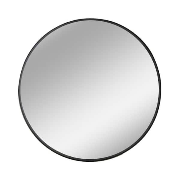 Tatahance 24 in. H x 24 in. W Round Black Frame Mirror