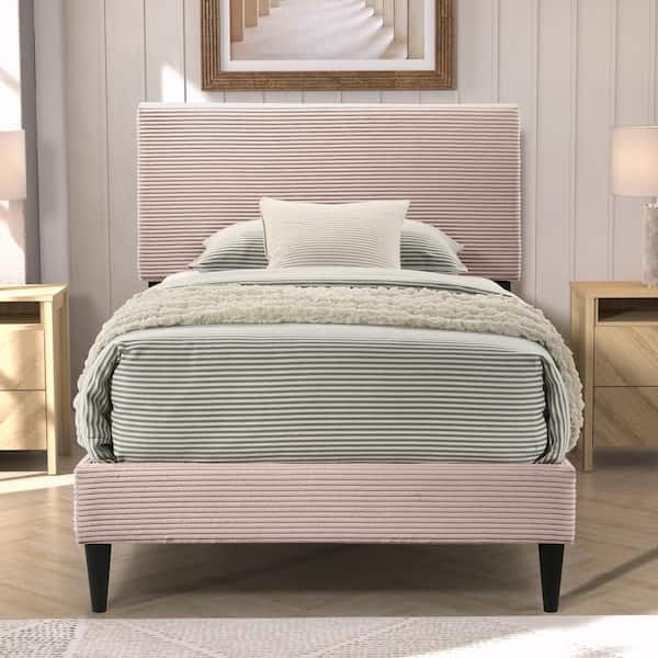 GALANO Bayson Towel Pink Wood Frame Twin Platform Bed with Headboard