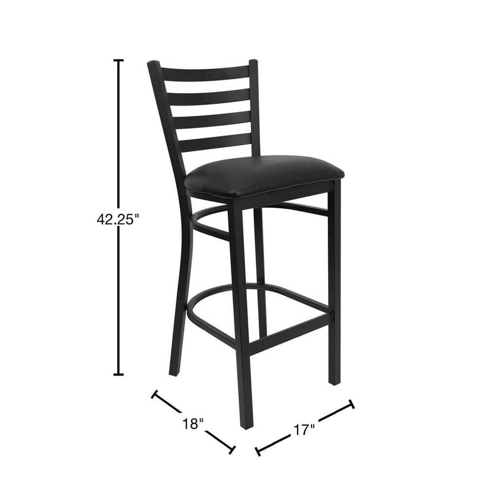Elegant Black Metal Ladder Back Barstool with Vinyl Seat