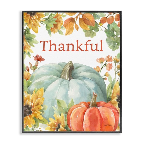 Stupell Industries Thankful with Fall Harvest by Leslie Trimbach 1-Piece Framed Graphic Print Typography Poster Art Print 20 in. x 16 in.
