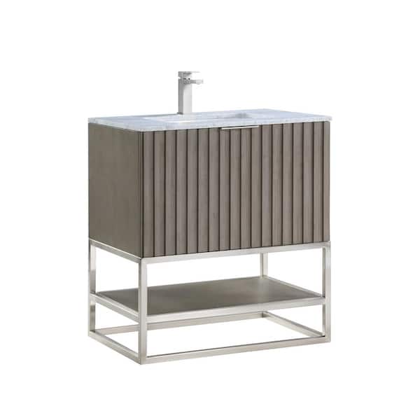 BEMMA Terra 30 in. W x 22 in. D x 34 in. H Bathroom Vanity in Graywash with White Marble Top