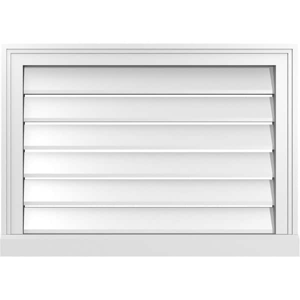 Ekena Millwork 28" x 20" Vertical Surface Mount PVC Gable Vent: Functional with Brickmould Sill Frame