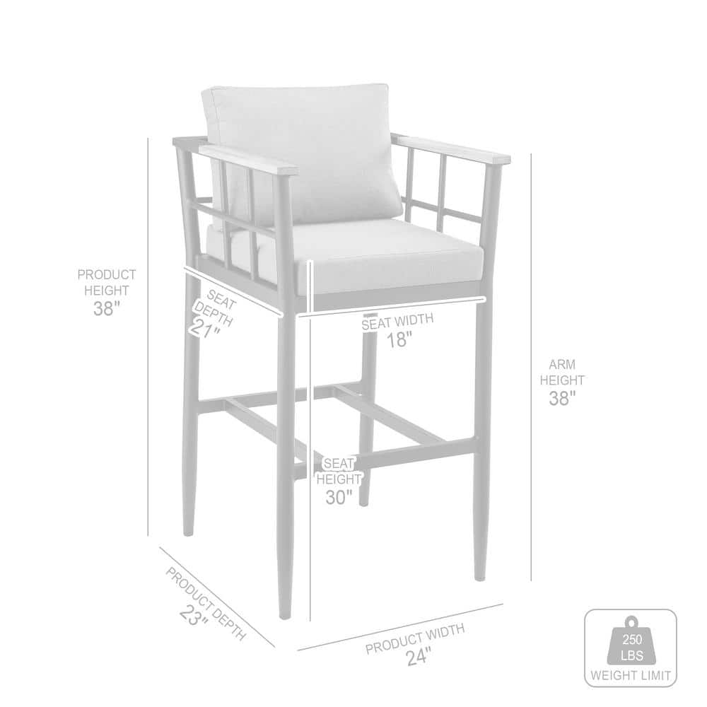 Gray Aluminum and Teak Outdoor Bar Stool with Cushions