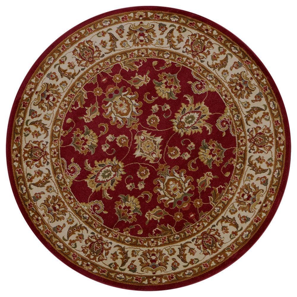 Kas Round Rugs Kas Rugs Lifestyles Red/Ivory Kashan 8 ft. x. 8 ft. Round Area Rug ...