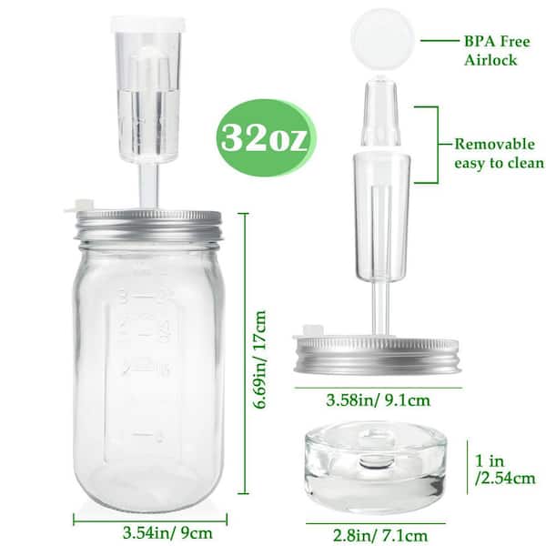 32 oz. Glass Fermentation Kit with Lids, Weights and Airlocks for Kitchen, Making and Storing Sauerkraut (2-Pack)