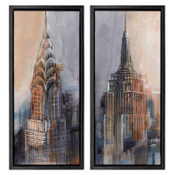 Stupell Industries City Architecture Sketches by Ethan Harper 2 Pieces Black Floater Frame Abstract Graphic Art Print 25 in. x 11 in.