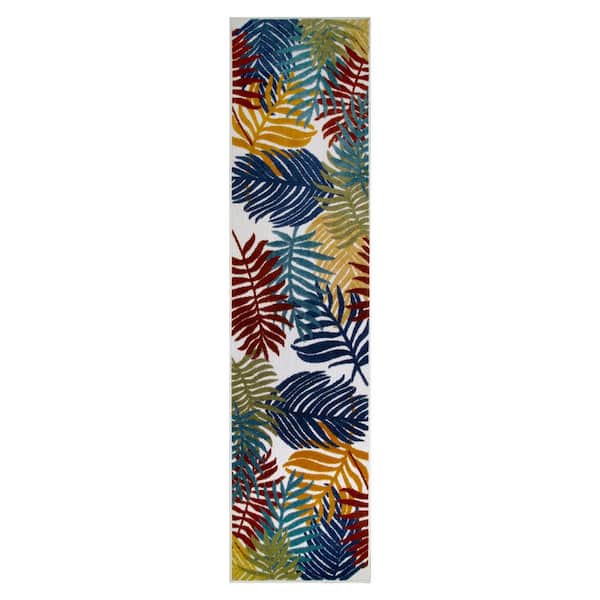 Leick Home Talipot Palm Multi-Colored 2 ft. x 8 ft. Floral Polypropylene Indoor/Outdoor Area Rug Runner Rug