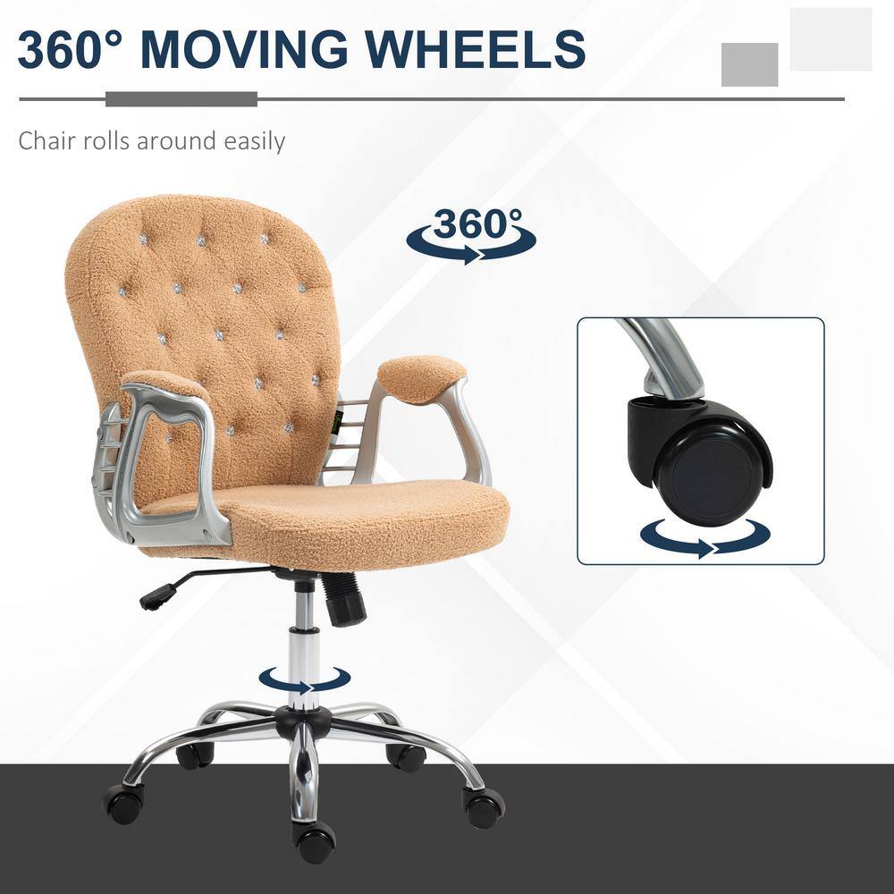 Khaki Fabric and Metal Swivel Task Chair with Fixed Arms
