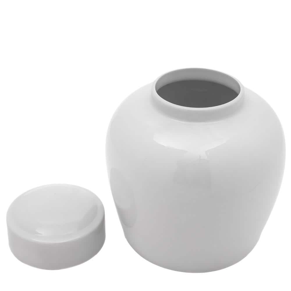 10" Glossy White Porcelain Traditional Ginger Jar