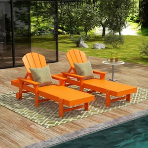 Laguna Orange 2-Piece Fade Resistant HDPE All Weather Portable Adirondack Adjustable Outdoor Chaise Lounge Armchairs