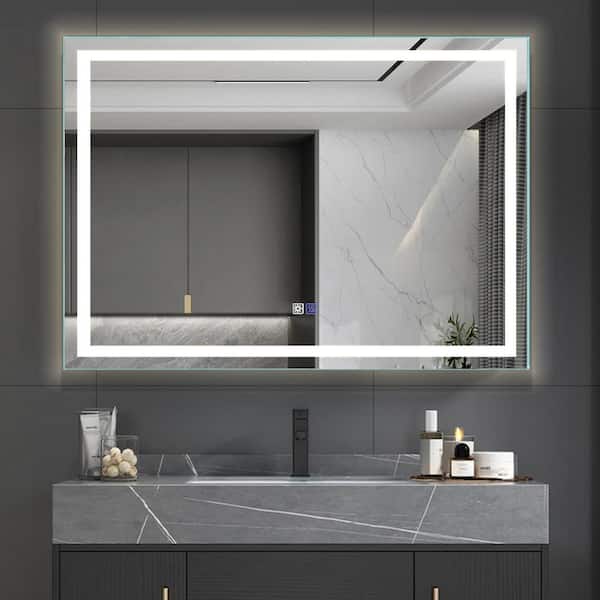 Lonni 48 in. W x 36 in. H Rectangular Frameless LED Light and Anti-Fog Wall Bathroom Vanity Mirror in Matte White