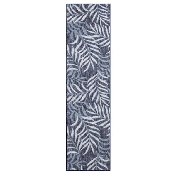 Garden Oasis Navy 2 ft. x 8 ft. Nature-inspired Contemporary Runner Area Rug