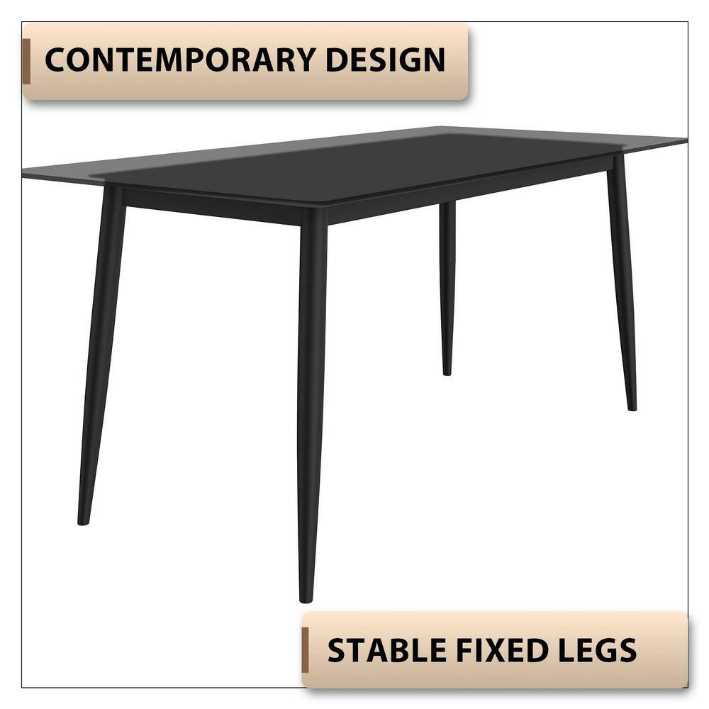Zayle 71" Clear Glass Rectangular Dining Table with Black Steel Base