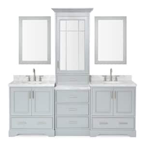 Stafford 85 in. W x 22 in. D x 89 in. H Double Bath Vanity in Grey with Carrara Marble Tops and Mirrors