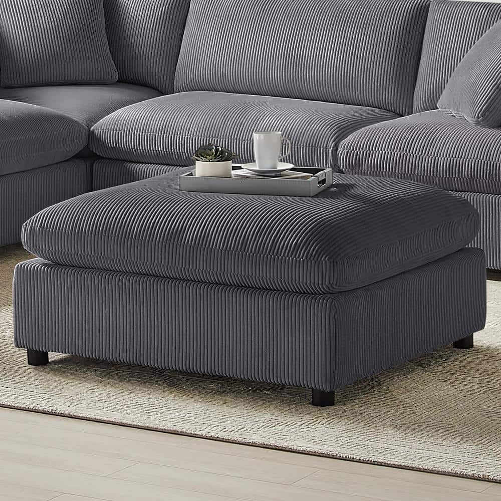 Casella 40 in. Square Charcoal Corduroy Fabric Ottoman