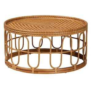 Phoenix 31.5 in. Light Honey Round Rattan Coffee Table