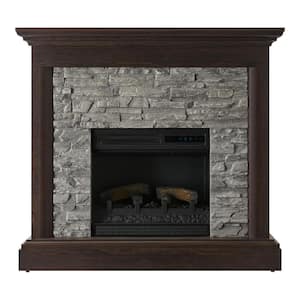 Whittington 40 in. W Freestanding Electric Fireplace with Gray Faux Stone in Weathered Brown