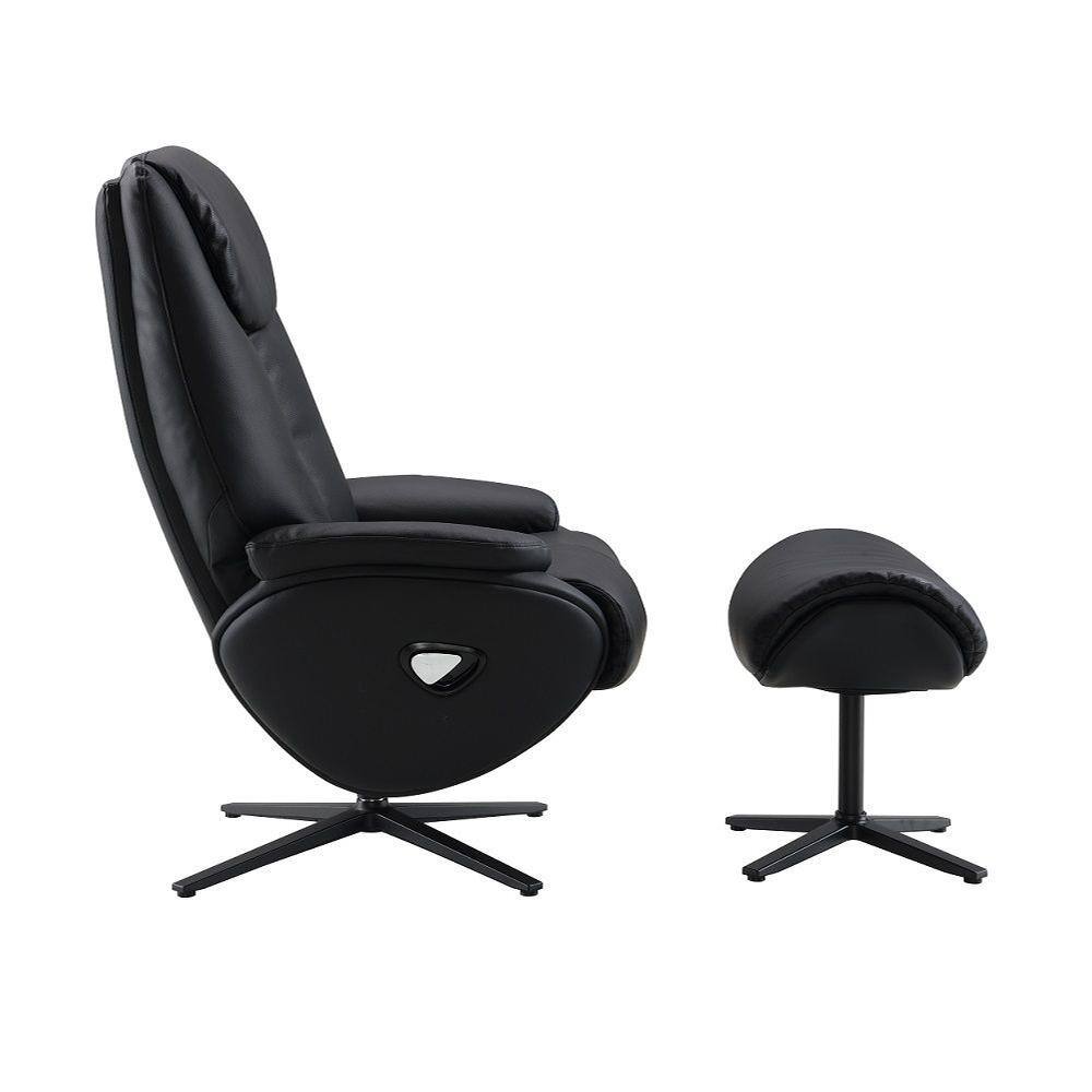 Black Leather Swivel Accent Chair with Ottoman