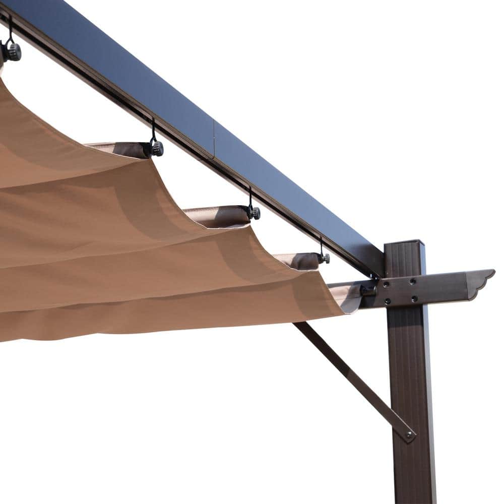 Brown Aluminum Patio Pergola with Retractable Canopy