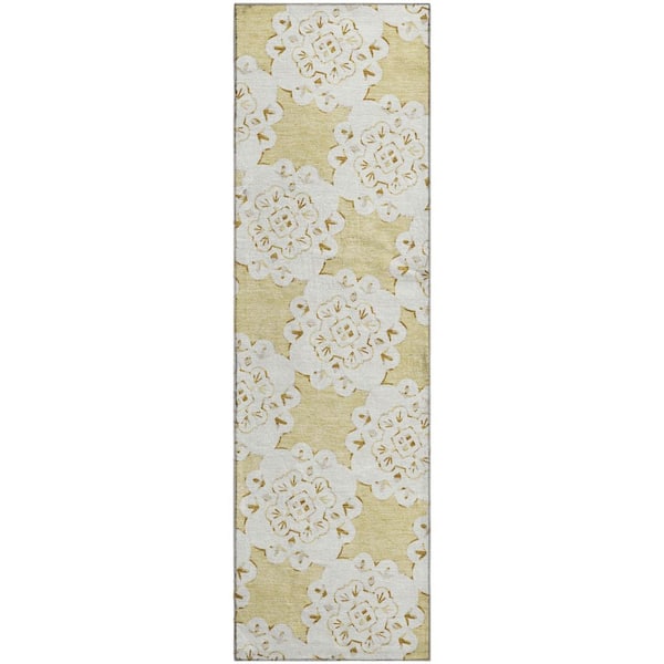 Mayfield Premium Machine Washable Abstract AMF2352 Wheat 2 ft. x 7 ft. Runner Rug