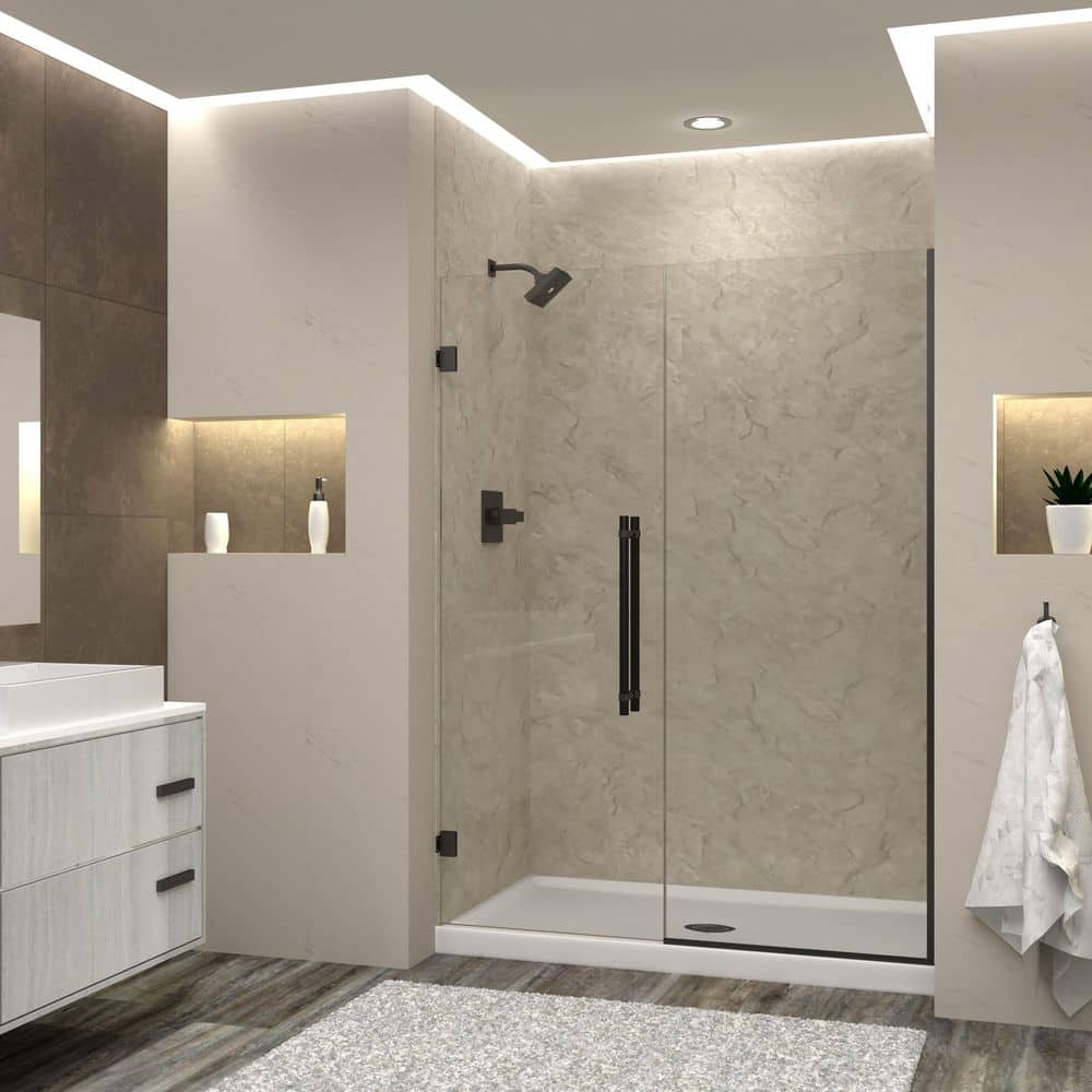 Elizabeth 56.5 in. W x 76 in. H Hinged Frameless Shower Door in Matte Black with Clear Glass price history on PriceWatchPro