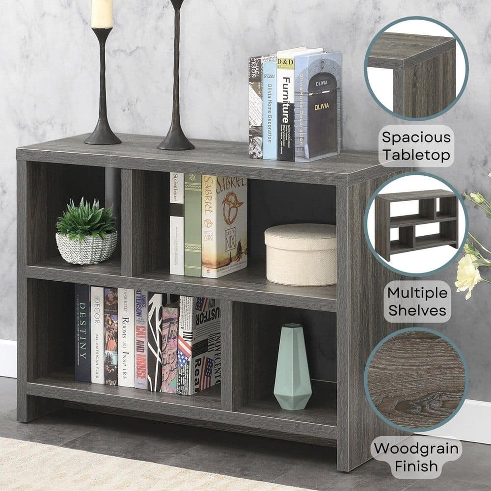 Weathered Gray Modern 3-Tier Hollow Core Console Bookcase