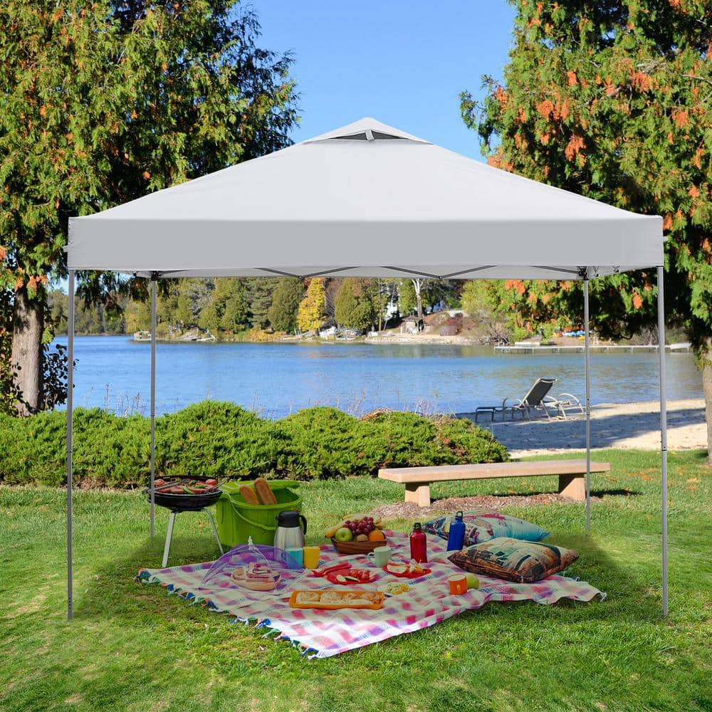 10 ft x 10 ft White Adjustable Height Outdoor Canopy Tent with Carry Bag