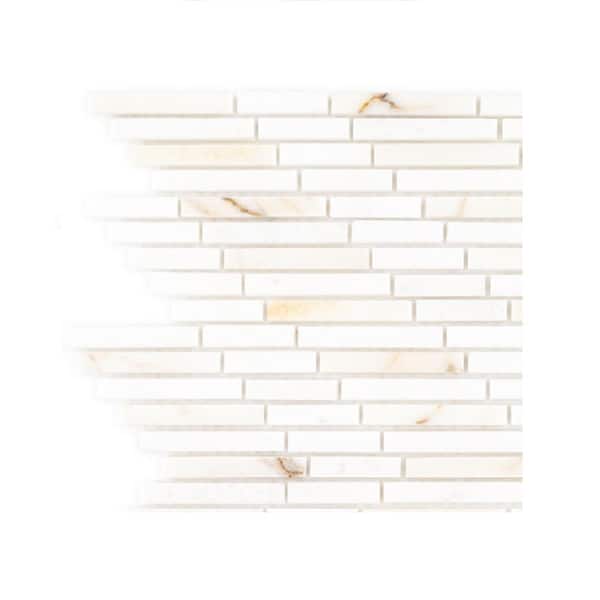 Jeffrey Court Take Home Tile Sample - Lightspeed White/Gold 4 in. x 4 in. Chevron Polished Calacatta Thassos and Marble Mosaic