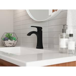 Bruxie Single-Handle Single-Hole Bathroom Faucet with Deckplate and Drain Kit Included in Spot Defense Matte Black