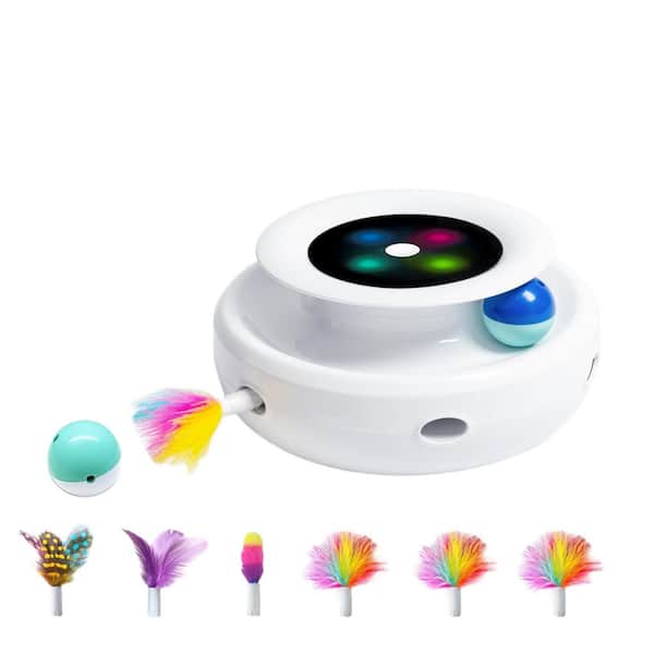 KIWDZFU 2in1 Interactive Cat Toy Auto Timer with Balls and Electronic Mice, Includes 6 Feathers, Dual Power Supplies