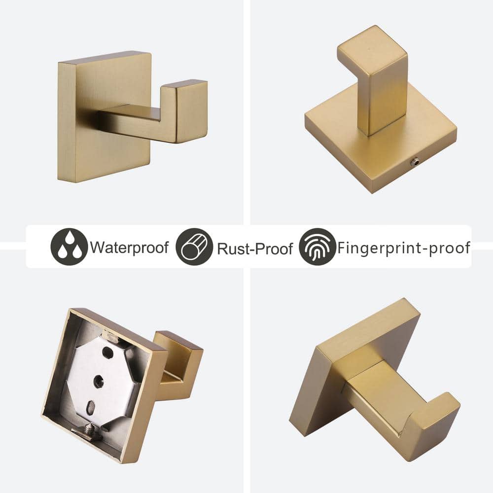 Brushed Gold Stainless Steel Wall Mounted J-Hook Set